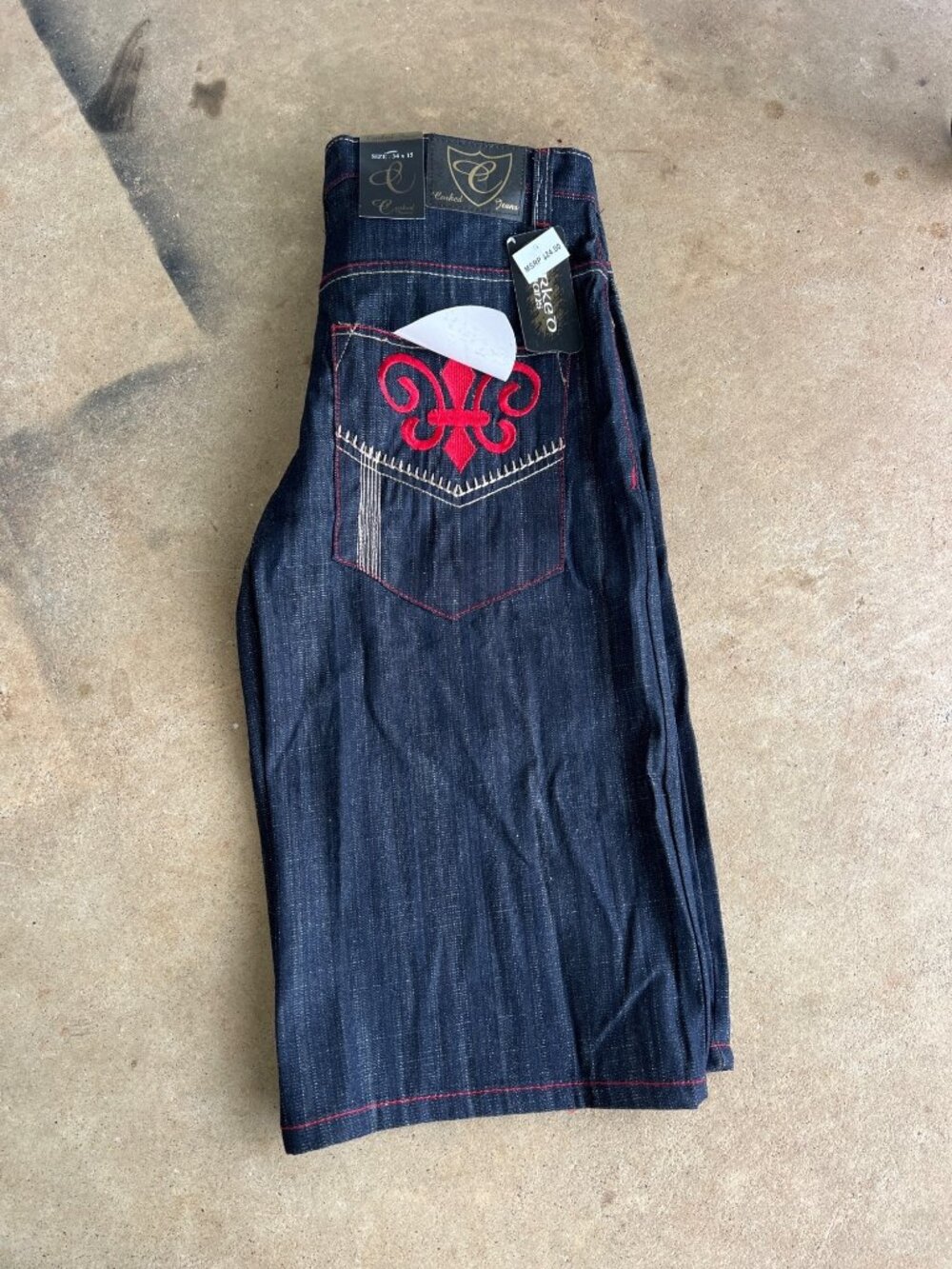 Vintage Baggy Hip Hop Corked Jeans Mens Denim Shorts With Red Embroidery B4